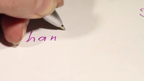 Left hand writes Thank You in purple block letters Stock Footage 156030283