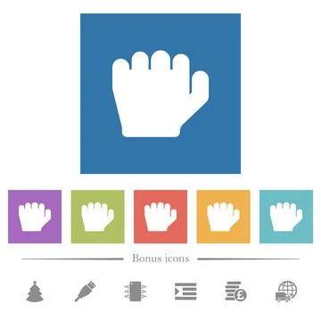 Left handed grab gesture flat white icons in square backgrounds Stock Illustration