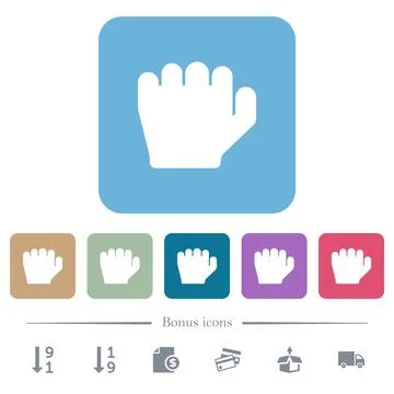Left handed grab gesture flat icons on color rounded square backgrounds Stock Illustration