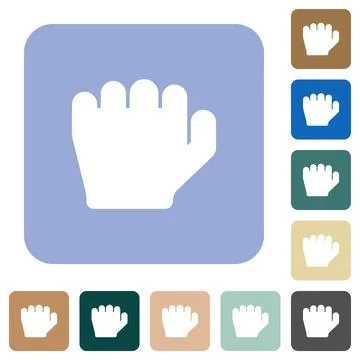 Left handed grab gesture rounded square flat icons Stock Illustration
