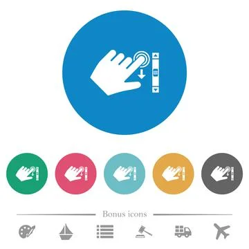 Left handed scroll down gesture flat round icons Illustrazione stock