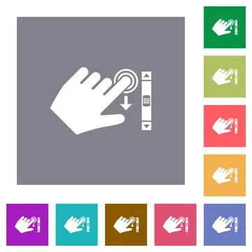 Left handed scroll down gesture square flat icons Stock Illustration