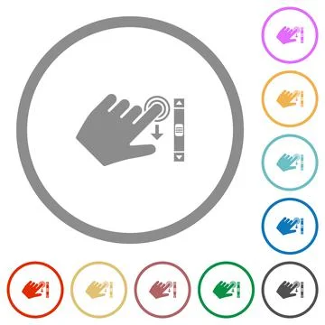 Left handed scroll down gesture flat icons with outlines Illustrazione stock