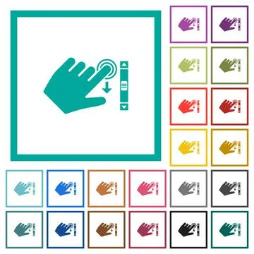 Left handed scroll down gesture flat color icons with quadrant frames イラスト素材