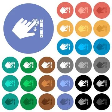 Left handed scroll down gesture round flat multi colored icons Stock Illustration