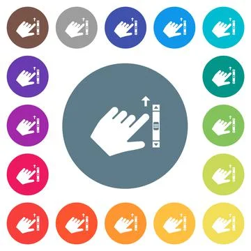 Left handed scroll up gesture flat white icons on round color backgrounds Stockillustratie