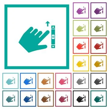 Left handed scroll up gesture flat color icons with quadrant frames Stock Illustration