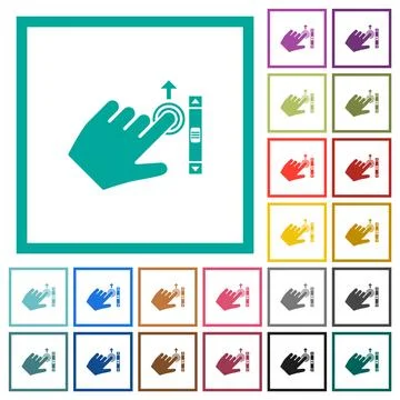 Left handed scroll up gesture flat color icons with quadrant frames Stock Illustration