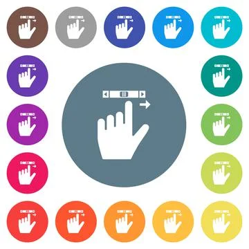 Left handed scroll right gesture flat white icons on round color backgrounds Stockillustratie
