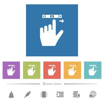 Left handed scroll right gesture flat white icons in square backgrounds Stockillustratie