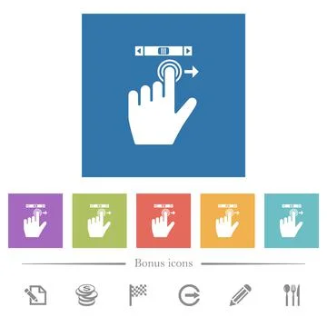 Left handed scroll right gesture flat white icons in square backgrounds Stockillustratie