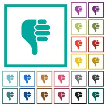 Left handed thumbs down solid flat color icons with quadrant frames Stockillustratie