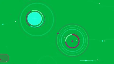 Left HUD circle pulsing, sending nodes along connector, showing data flow on Stock Footage 333972196