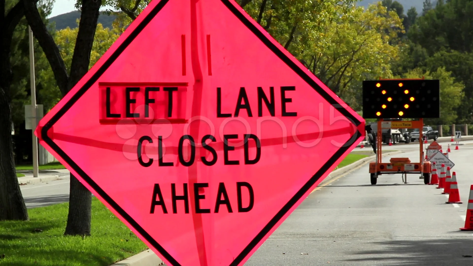 Left Lane Closed Ahead Sign Left lane closed ahead sign
