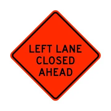 Left lane closed ahead warning road sign Stock Illustration