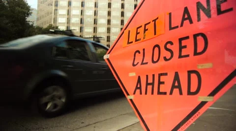Left Lane Closed Construction Sign 스톡 동영상 53206017