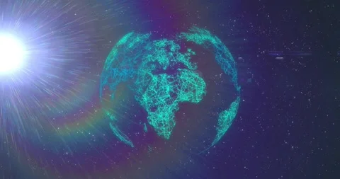 Left light sparking turquoise wire globe rotating clockwise, mesh pulsing, 動画素材 330159803