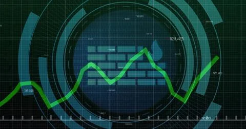 Left line emerging, crossing HUD while panel darkening, rings growing and icon Stock Illustration