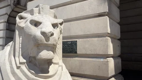 Left Lion Statue at Nottingham Council House Old Market Square England Stock Footage 336846432
