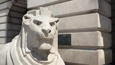 Left Lion Statue at Nottingham Council House Old Market Square England Stock Footage 336846684