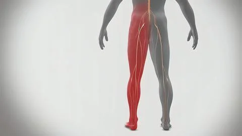 Left lower lower back nerve problem. 3D Medical 3D illustration Stock Illustration