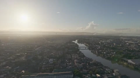 Left Moving Drone Shot Above Pasig River During Sunrise Stock Footage 336960757
