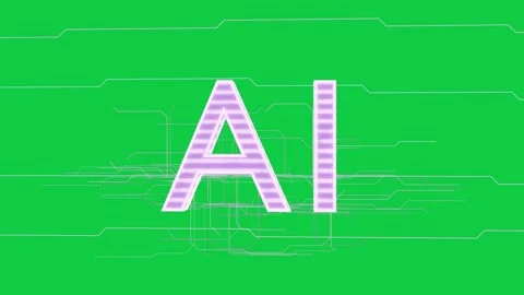 Left neon trace starting AI logo glowing scaling forming circuit to reveal Stock Footage 337173119