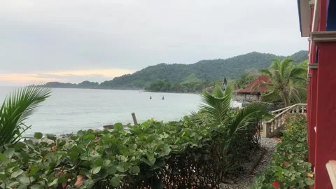 Left Oceanview Room Onto Beach And Jungle With Fisherman Boats Stock-Footage 300730372