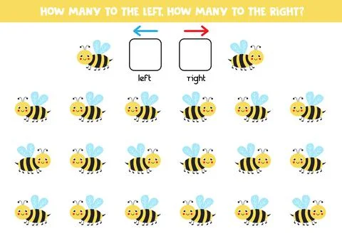 Left or right with cute bee. Logical worksheet for preschoolers. Stock Illustration