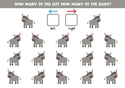Left or right with cute donkey. Logical worksheet for preschoolers. Stock Illustration