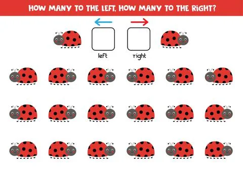 Left or right with cute ladybug. Logical worksheet for preschoolers. Stock Illustration