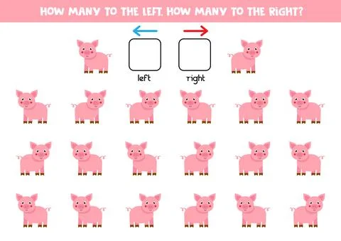 Left or right with cute pig. Logical worksheet for preschoolers. Stock Illustration
