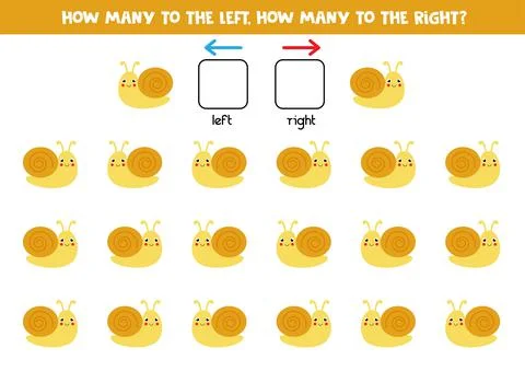 Left or right with cute snail. Logical worksheet for preschoolers. Stock Illustration