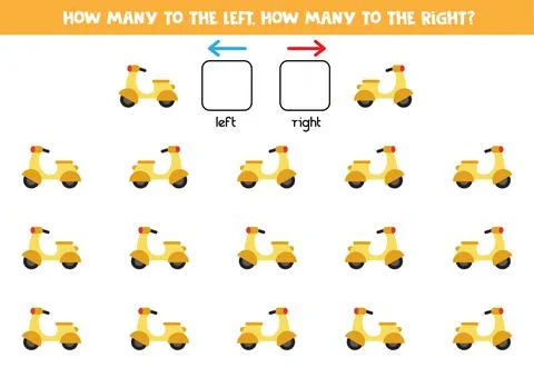 Left or right with moped. Logical worksheet for preschoolers. Stock Illustration