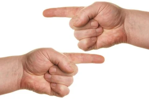 To left or to right Pointing human hands isolated over white background Co... Foto stock