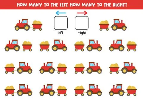 Left or right with tractor and trailer. Logical worksheet for preschoolers. Stock Illustration