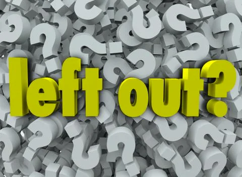 Left out words 3d question marks lonely behind outsider Stock Illustration