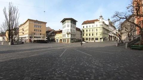 Left pan almost empty Preseren main square on workday Stock Footage 128080621