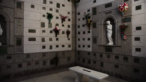 Left pan of a columbarium at Forest Lawn Memorial park Stock Footage 59334834