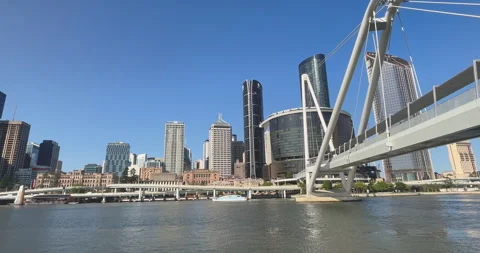 Left pan motion of buildings and bridge at Brisbane CBD, QLD, 10-17-2025 Stock Footage 320198370