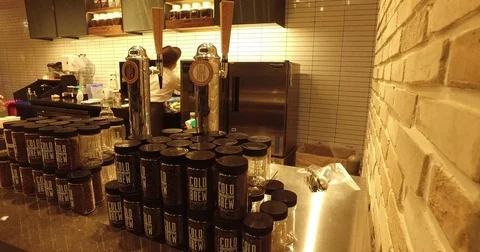 Left pan shot of indoor cafe Stock Footage 76500602