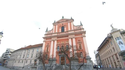 Left pan tilt down empty Preseren main square with monument on workday Video stock 127741896