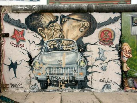 Left part of berlin wall Stock Photos