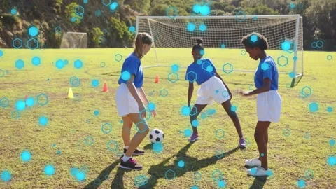 Left player starting touch center shifting stealing ball training hexagon Stock Footage 333818059