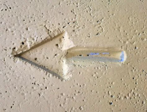 A left-pointing arrow pressed into concrete Stock Photos