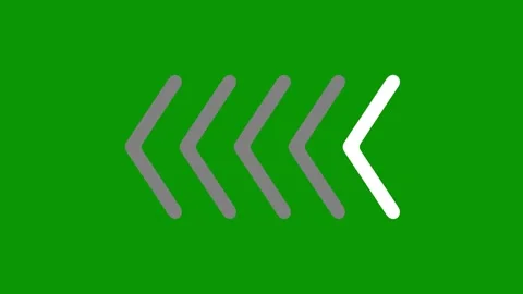 Left pointing chevron arrows moving smoothly on vibrant green screen. Video stock 334701303