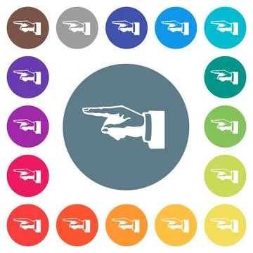 Left pointing hand alternate drawing flat white icons on round color backgrou Stock Illustration