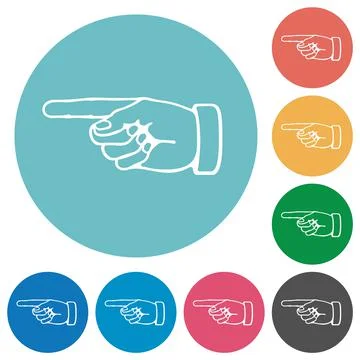 Left pointing hand outline drawing flat round icons Stock Illustration