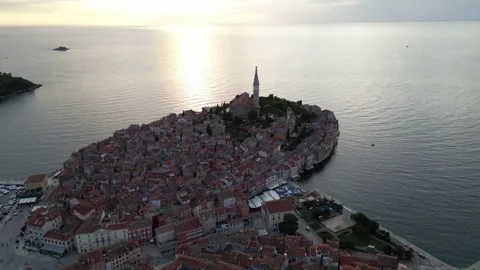 Left-to-Right City Orbit at Rovinj Sunset in 4K Stock Footage 258369858