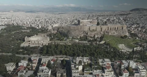 Left to Right Drone Flight with View of the Acropolis and Athens, Greece Stock-Footage 344005192